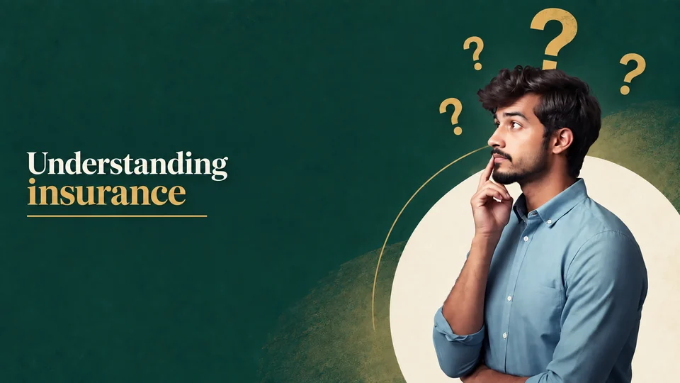 Landscape insurance-awareness thumbnail with a person considering a question