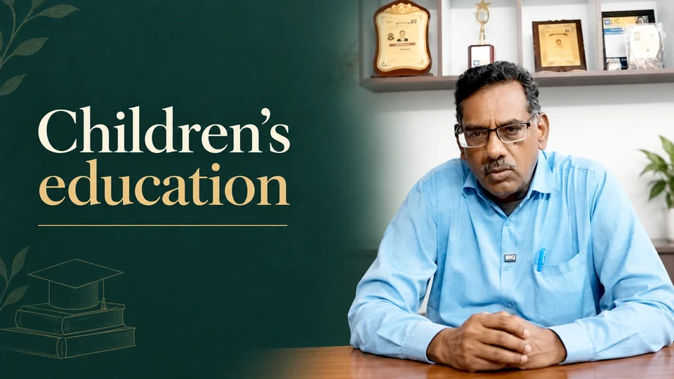 T. Y. Gupta speaking from his office in a video about children’s education plans
